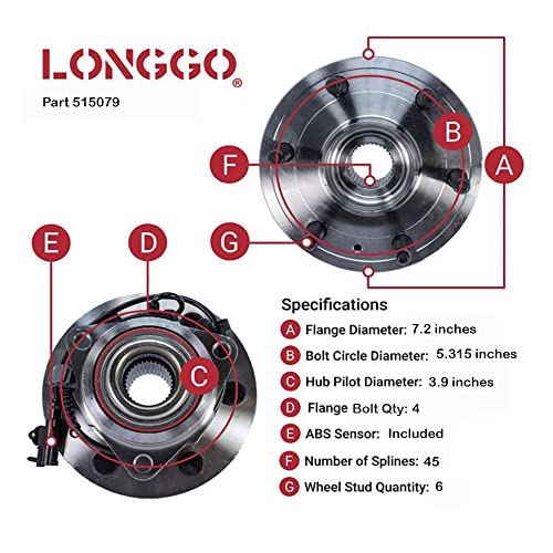 [סט של 2] Longgo 515079 הרכבה לרכזת רכזת גלגלים קדמית תואמת 2004-2008 F150 F-150 | 2006-2008 מארק